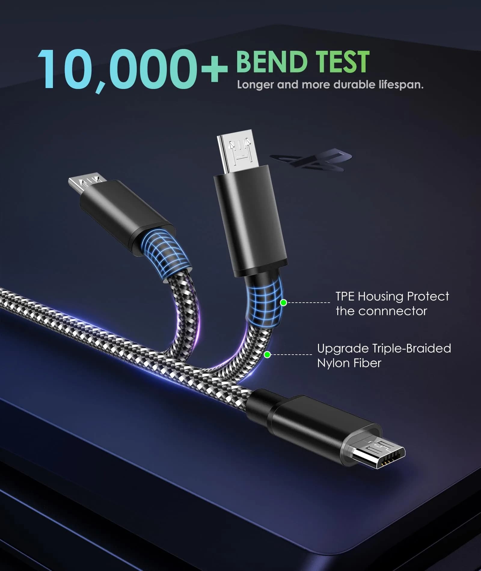 6amLifestyle PS4 Charger Cable for Controller, 2 Pack 10ft Micro USB Cord | Fast Charging & Data Sync - view 3