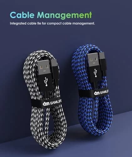 6amLifestyle 2 Pack 10ft (3m) Micro USB Charging Cables | Braided Nylon for PS4 Controllers thumbnail 4