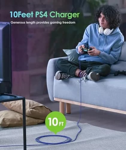 6amLifestyle 2 Pack 10ft (3m) Micro USB Charging Cables | Braided Nylon for PS4 Controllers thumbnail 2
