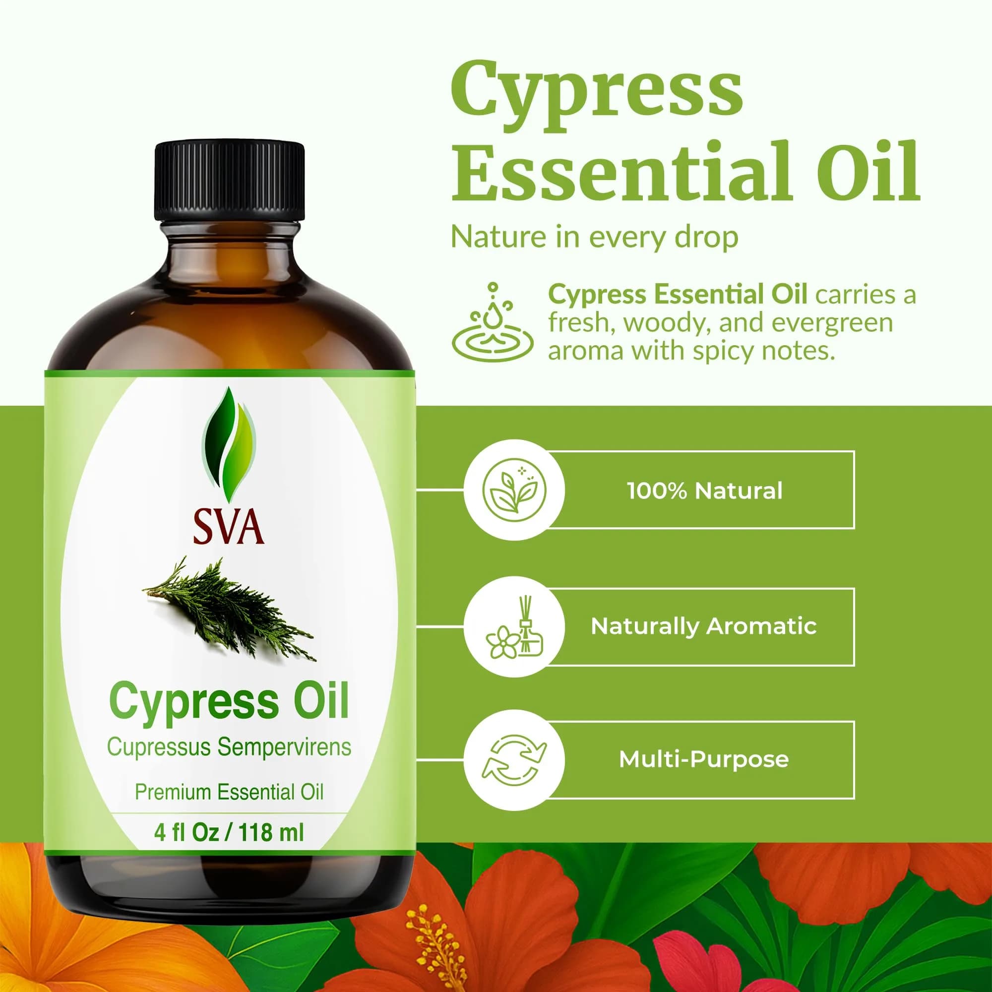 SVA ORGANICS Organic Cypress Essential Oil 4 Fl Oz (118 mL) - Pure & Natural - view 2