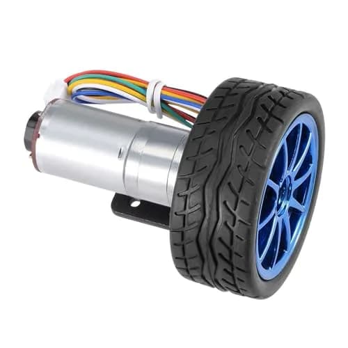 Garosa 12V Electric Gear Motor with Mounting Bracket | 130 RPM, Full Metal Gear, Rubber Tire Kit for DIY Robots & Smart Cars thumbnail 4