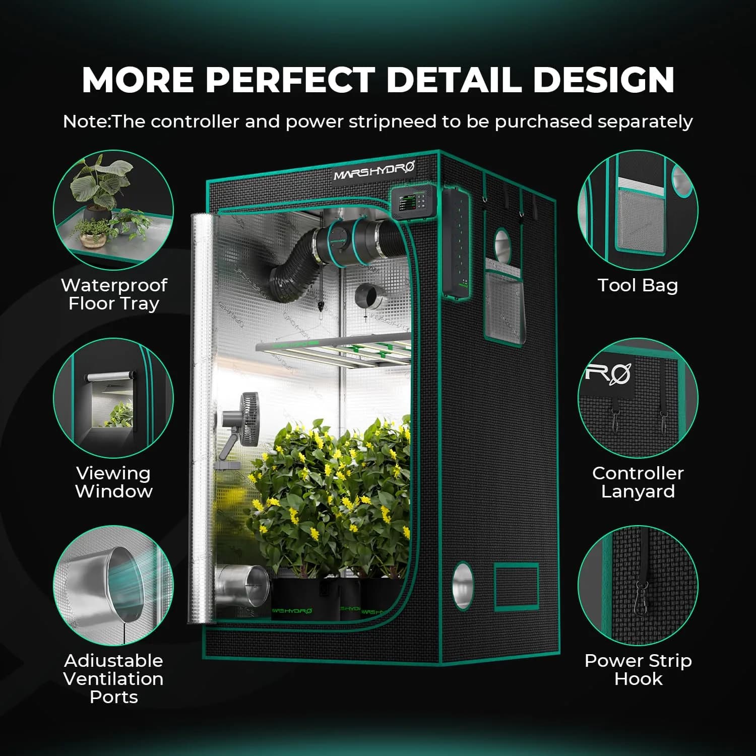 MARS HYDRO 39"x39"x71" Advanced Grow Tent | 10.56 sq ft Indoor Plant Growing Enclosure - view 7