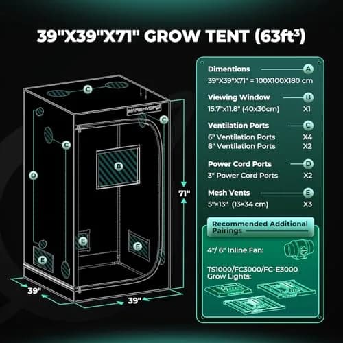 MARS HYDRO 39"x39"x71" Advanced Grow Tent | 10.56 sq ft Indoor Plant Growing Enclosure thumbnail 9