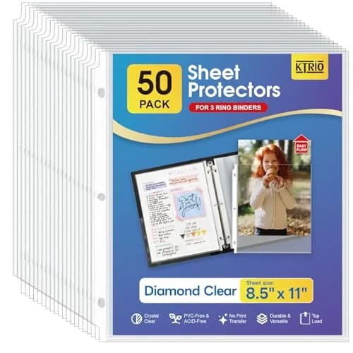KTRIO Sheet Protectors 8.5 x 11 in (21.59 x 27.94 cm), 50 Pack | Clear Polypropylene for 3 Ring Binders thumbnail 1