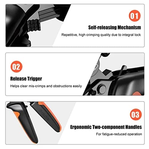 Preciva Ferrule Crimping Tool Self-Adjust Ratchet Wire Terminal Crimper for AWG23-10 | Hexagonal Serrated Profile thumbnail 4