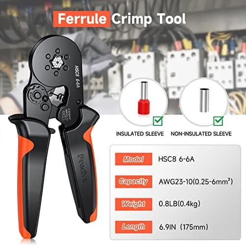 Preciva Ferrule Crimping Tool Self-Adjust Ratchet Wire Terminal Crimper for AWG23-10 | Hexagonal Serrated Profile thumbnail 2