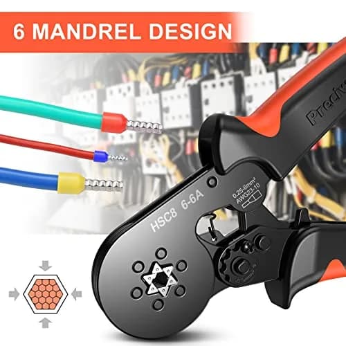 Preciva Ferrule Crimping Tool Self-Adjust Ratchet Wire Terminal Crimper for AWG23-10 | Hexagonal Serrated Profile thumbnail 3