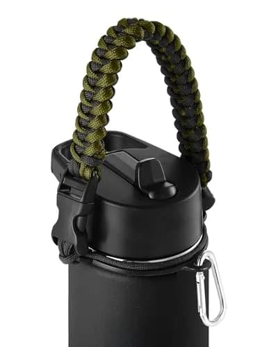 IRON °FLASK Paracord Handle for Wide Mouth Water Bottles - Olive Green | Built-in Survival Tools thumbnail 1