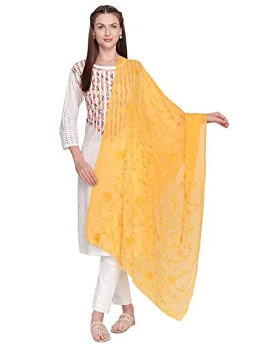 DUPATTA BAZAAR Embroidered Yellow Chiffon Dupatta 240cm (94in) x 84cm (33in) thumbnail 1