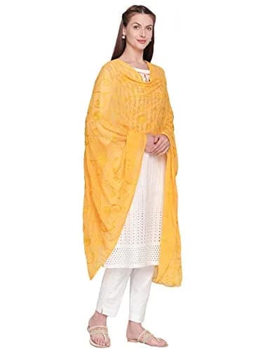 DUPATTA BAZAAR Embroidered Yellow Chiffon Dupatta 240cm (94in) x 84cm (33in) thumbnail 4