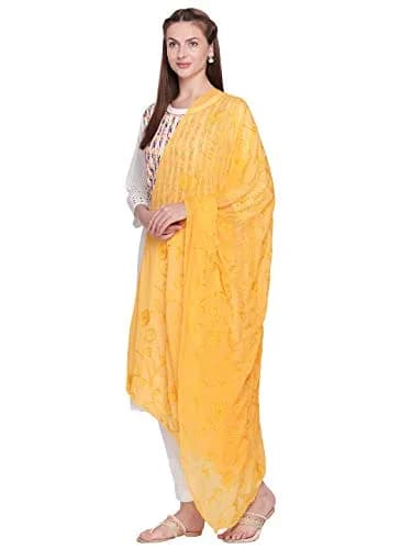DUPATTA BAZAAR Embroidered Yellow Chiffon Dupatta 240cm (94in) x 84cm (33in) thumbnail 2