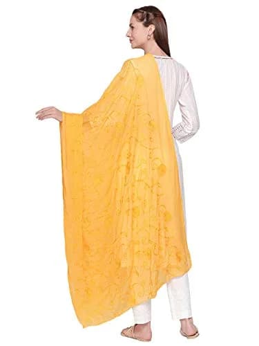 DUPATTA BAZAAR Embroidered Yellow Chiffon Dupatta 240cm (94in) x 84cm (33in) thumbnail 3