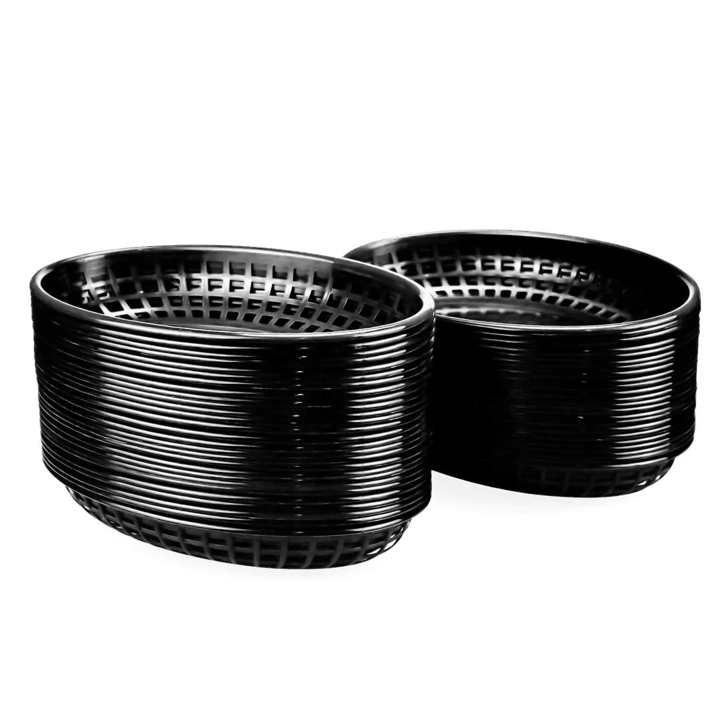 Kingrol Black Oval Fast Food Baskets, 50 Pack 22.6cm (8.8") x 14.4cm (5.6") | Food Serving Tray for Sandwiches, Burgers, Nachos, Fries, Plastic Storage Basket Bin — Black