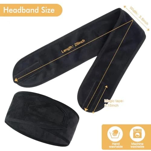 SINLAND Adjustable Spa Facial Headband 3 Pack Multicolor | Soft Microfiber Hair Wrap with Magic Tape thumbnail 5
