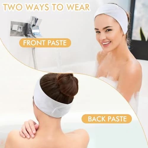 SINLAND Adjustable Spa Facial Headband 3 Pack Multicolor | Soft Microfiber Hair Wrap with Magic Tape thumbnail 3