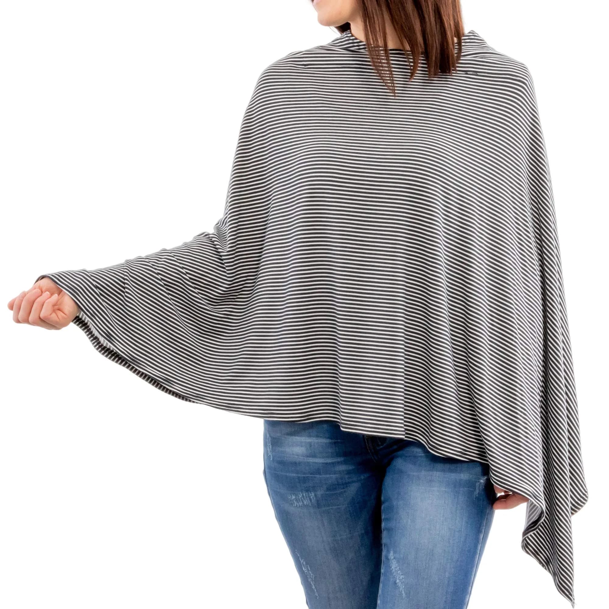 WeeSprout Nursing Cover - Vintage Black Stripe | Breathable Lenzing Modal Poncho for Moms - main product image