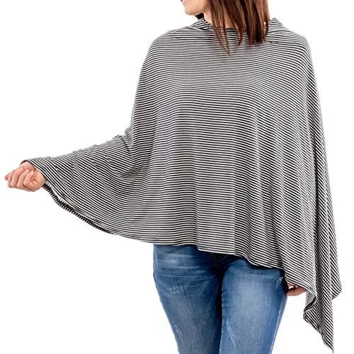 WeeSprout Nursing Cover for Breastfeeding, Soft & Breathable Nursing Poncho, Neck Insert for Hands-Free View, Machine Washable & Dryer Safe Feeding Cover Up (Vintage Black Stripe) thumbnail 1