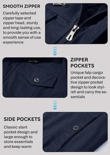 EKLENTSON Mens Winter Jacket with Multi Pockets Fleece Lined Military Coat | Thick, Casual, Regular Fit, Windproof, Water-Resistant, 7 Pockets, US Size thumbnail 5