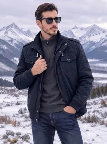 EKLENTSON Mens Winter Jacket with Multi Pockets Fleece Lined Military Coat | Thick, Casual, Regular Fit, Windproof, Water-Resistant, 7 Pockets, US Size thumbnail 3