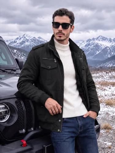 EKLENTSON Mens Winter Jacket with Multi Pockets Fleece Lined Military Coat | Thick, Windproof & Casual (70-120 chars) thumbnail 2