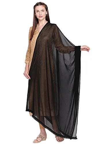 DUPATTA BAZAAR Woman's Black Chiffon Dupatta with lace border | Versatile ethnic accessory thumbnail 1