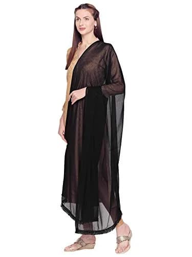 DUPATTA BAZAAR Woman's Black Chiffon Dupatta with lace border | Versatile ethnic accessory thumbnail 2