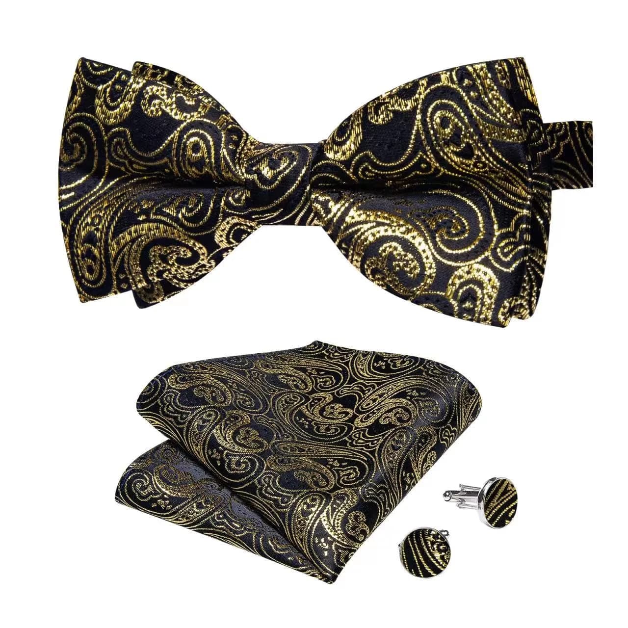 DiBanGu Silk Bow Tie Pre-Tied Set for Men in Gift Box, Blue Red | Adjustable, High-Quality Silk, Perfect for Formal & Informal Occasions — 01-a Gold 137