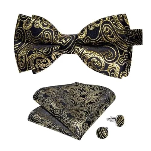 DiBanGu Silk Bow Tie Pre Tied Bowtie Set for Men In Gift Box, Gold | Adjustable Classic Pattern thumbnail 1