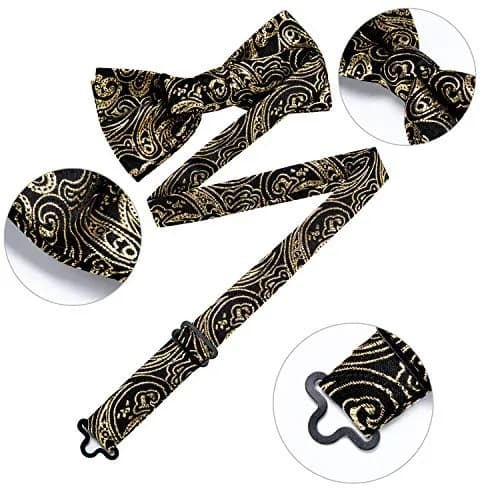 DiBanGu Silk Bow Tie Pre Tied Bowtie Set for Men In Gift Box, Gold | Adjustable Classic Pattern thumbnail 5