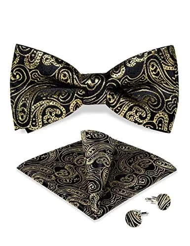 DiBanGu Silk Bow Tie Pre Tied Bowtie Set for Men In Gift Box, Gold | Adjustable Classic Pattern thumbnail 7