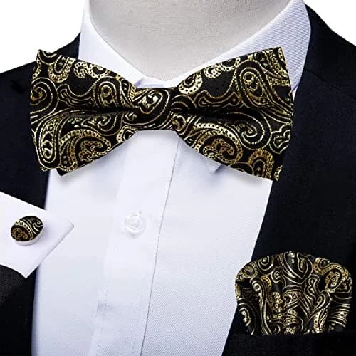 DiBanGu Silk Bow Tie Pre Tied Bowtie Set for Men In Gift Box, Gold | Adjustable Classic Pattern thumbnail 2