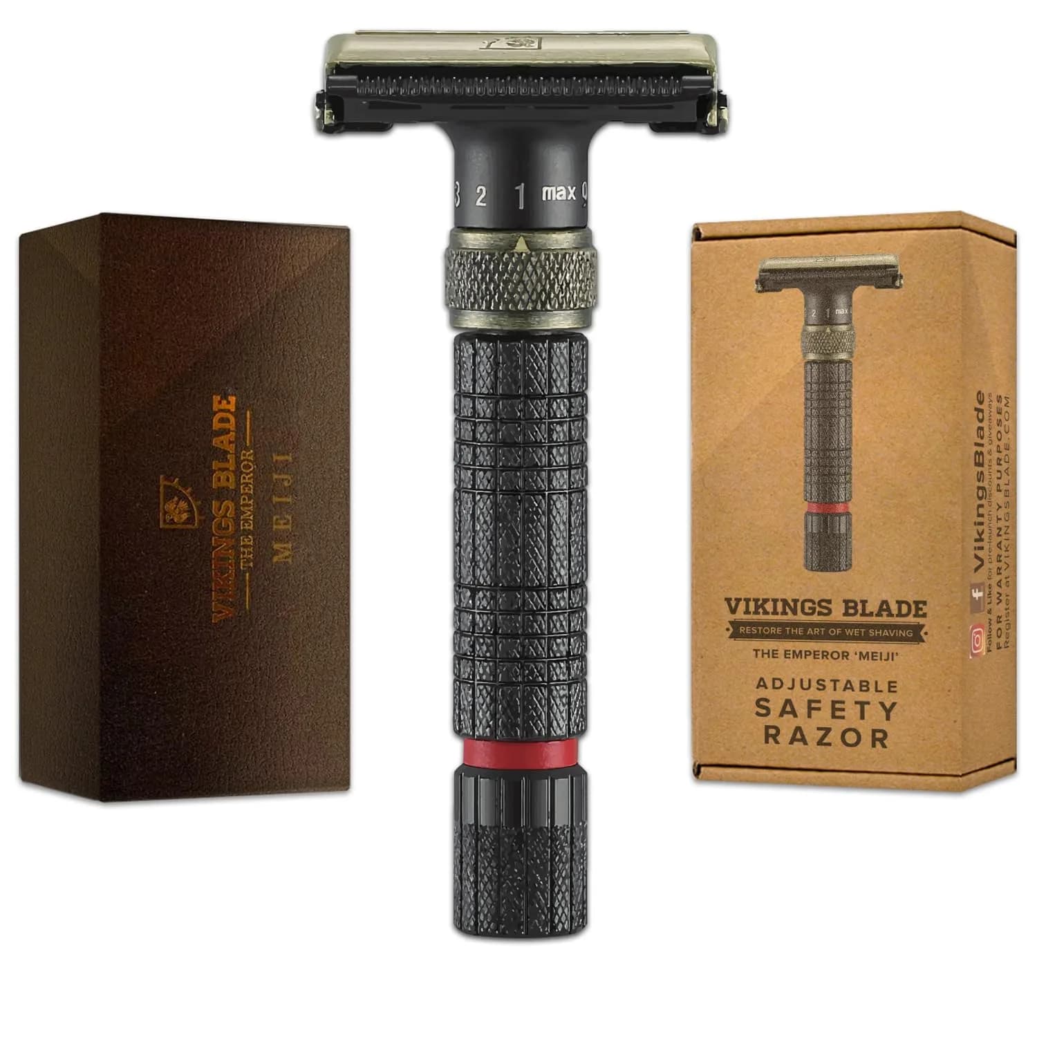 Vikings Blade Adjustable Double Edge Safety Razor 1 Count | Eco-Friendly, Reusable & Smooth Shave (The Emperor “Meiji”) - main product image