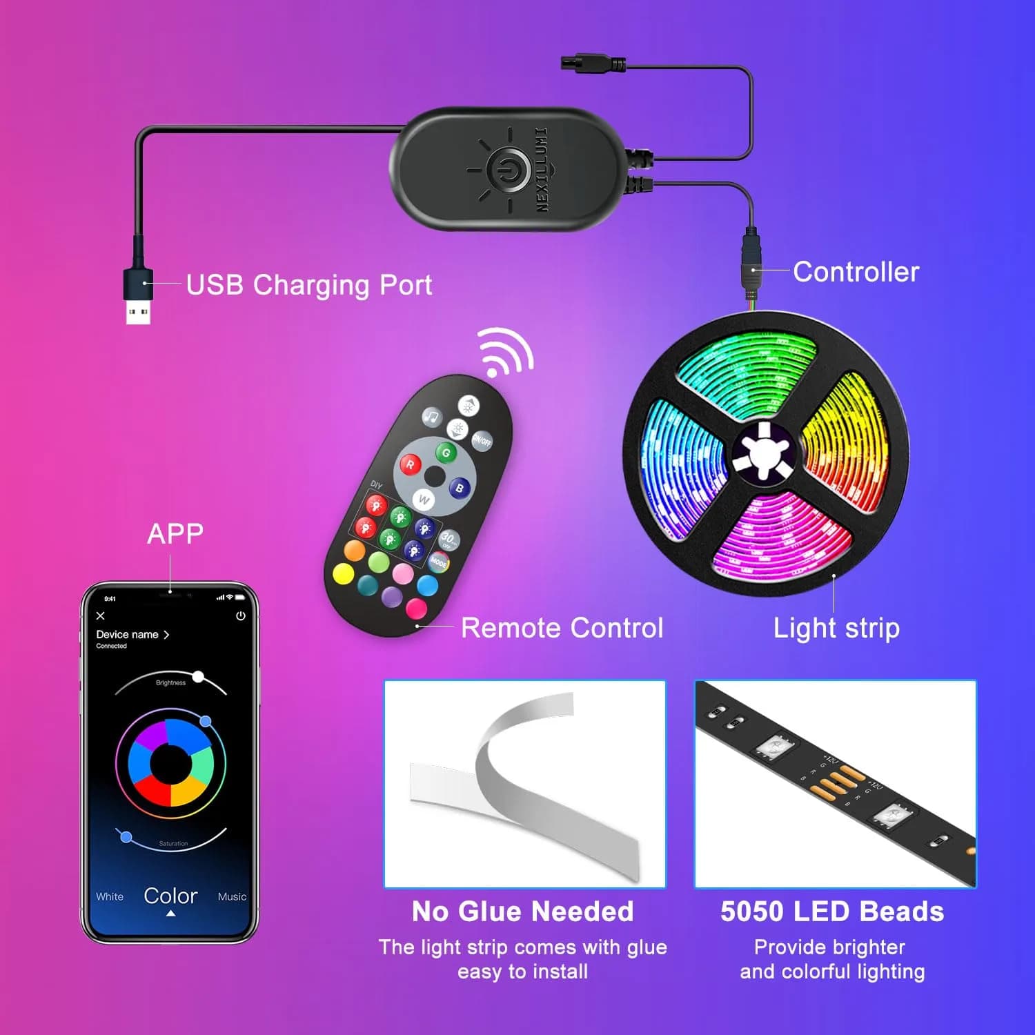 Nexillumi RGB LED Strip Lights 4.03 m (13.2 ft) | App & Remote Control for TV Backlight - view 6