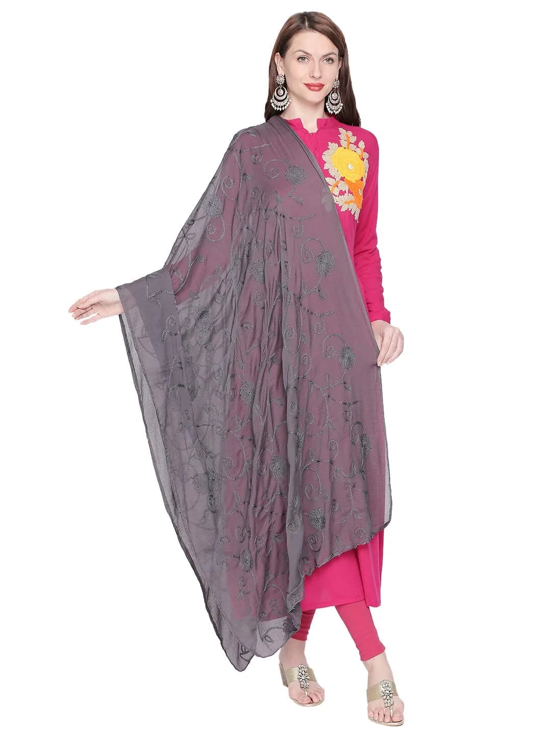 DUPATTA BAZAAR Embroidered Black Chiffon Dupatta 240cm (94in) x 100cm (39in) — Black
