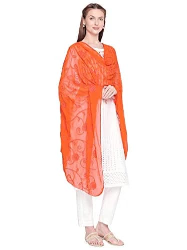 DUPATTA BAZAAR Embroidered Orange Chiffon Dupatta 94 x 33 inches (239 x 84 cm) | Soft Regal Aari Work thumbnail 4