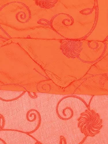 DUPATTA BAZAAR Embroidered Orange Chiffon Dupatta 94 x 33 inches (239 x 84 cm) | Soft Regal Aari Work thumbnail 6