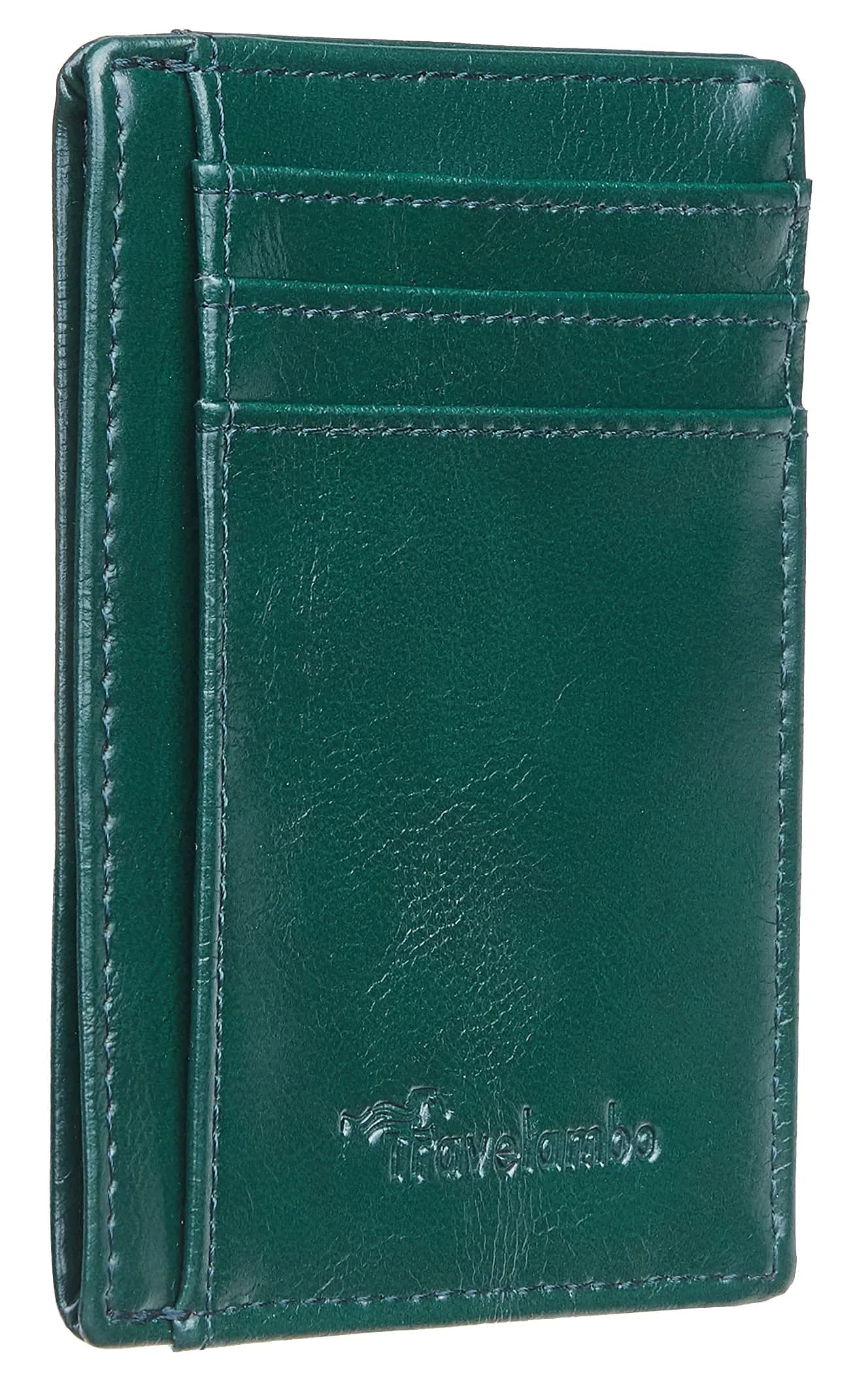 Travelambo Slim Minimalist Leather Wallet RFID Blocking Front Pocket 8.5 cm (3.3") | Waxed Deep Green