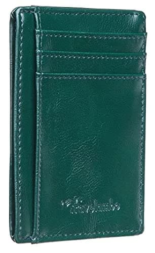 Travelambo Slim Minimalist Leather Wallet RFID Blocking Front Pocket 8.5 cm (3.3") | Waxed Deep Green thumbnail 1