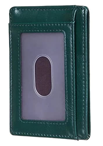 Travelambo Slim Minimalist Leather Wallet RFID Blocking Front Pocket 8.5 cm (3.3") | Waxed Deep Green thumbnail 2
