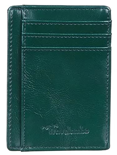 Travelambo Slim Minimalist Leather Wallet RFID Blocking Front Pocket 8.5 cm (3.3") | Waxed Deep Green thumbnail 3