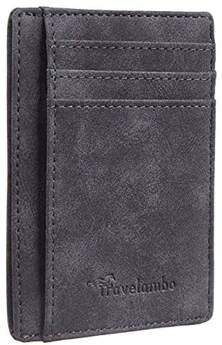 Travelambo Slim Minimalist Leather RFID Blocking Wallet | 6 Card Slots, Front Pocket, Grey Deep thumbnail 1