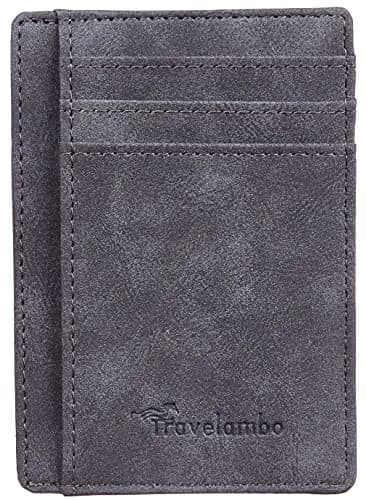 Travelambo Slim Minimalist Leather RFID Blocking Wallet | 6 Card Slots, Front Pocket, Grey Deep thumbnail 4