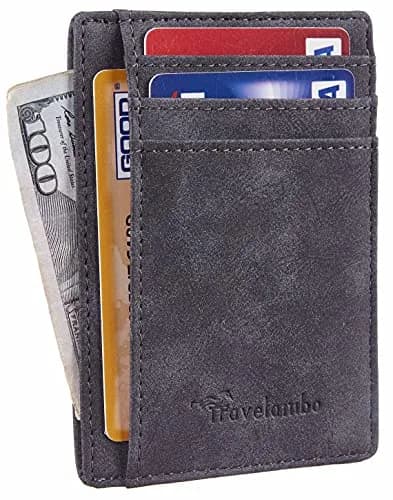 Travelambo Slim Minimalist Leather RFID Blocking Wallet | 6 Card Slots, Front Pocket, Grey Deep thumbnail 2