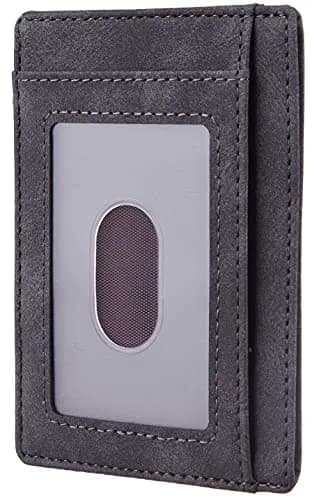 Travelambo Slim Minimalist Leather RFID Blocking Wallet | 6 Card Slots, Front Pocket, Grey Deep thumbnail 3