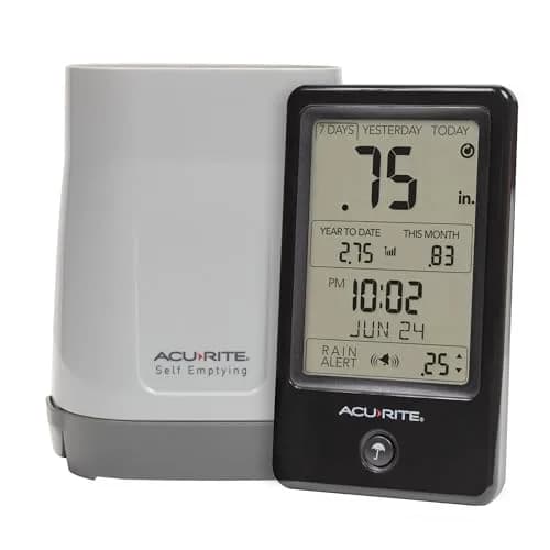 AcuRite Wireless Rain Gauge with Self-Emptying Collector & Alerts (0.9 lb) | Measures Rainfall Accurately — Vertical Display