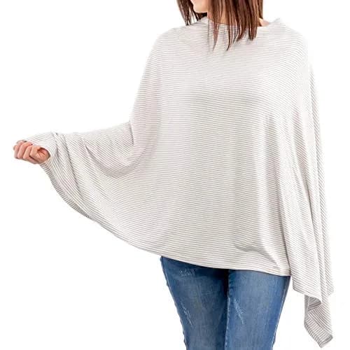 WeeSprout Nursing Cover Grey Stripe 54x27 Inch | Soft Breathable Lenzing Modal Poncho for Breastfeeding thumbnail 1