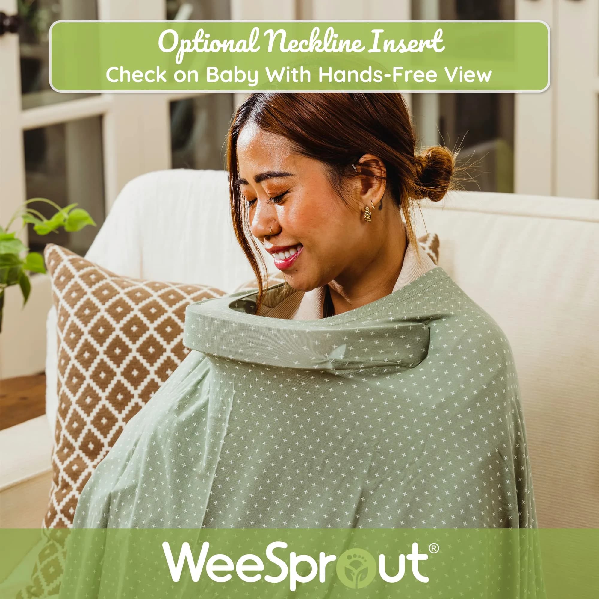 WeeSprout Nursing Cover Grey Stripe | Breathable Lenzing Modal Poncho with Hands-Free View - view 4