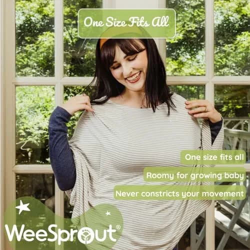 WeeSprout Nursing Cover Grey Stripe 54x27 Inch | Soft Breathable Lenzing Modal Poncho for Breastfeeding thumbnail 6
