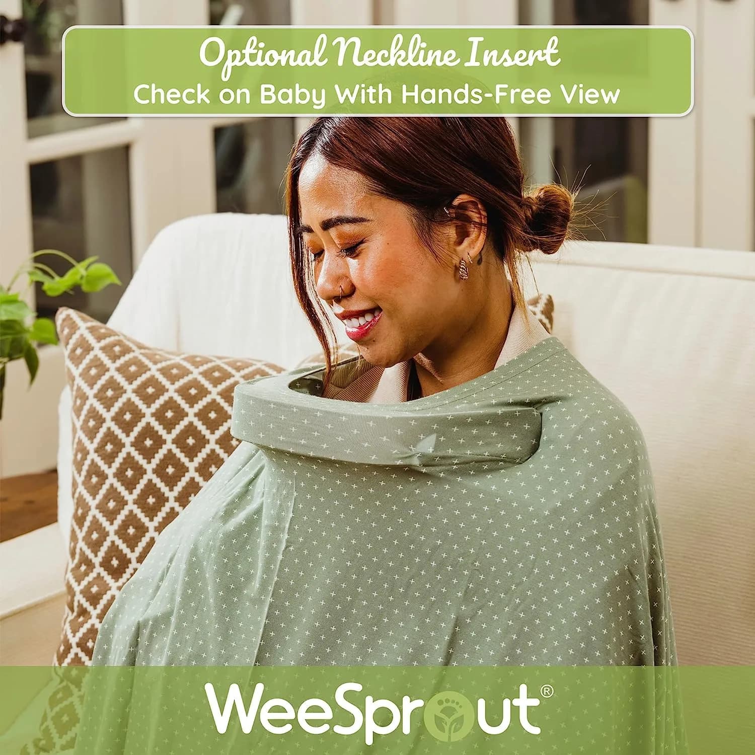 WeeSprout Nursing Cover Grey Stripe 54x27 Inch | Soft Breathable Lenzing Modal Poncho for Breastfeeding - view 4