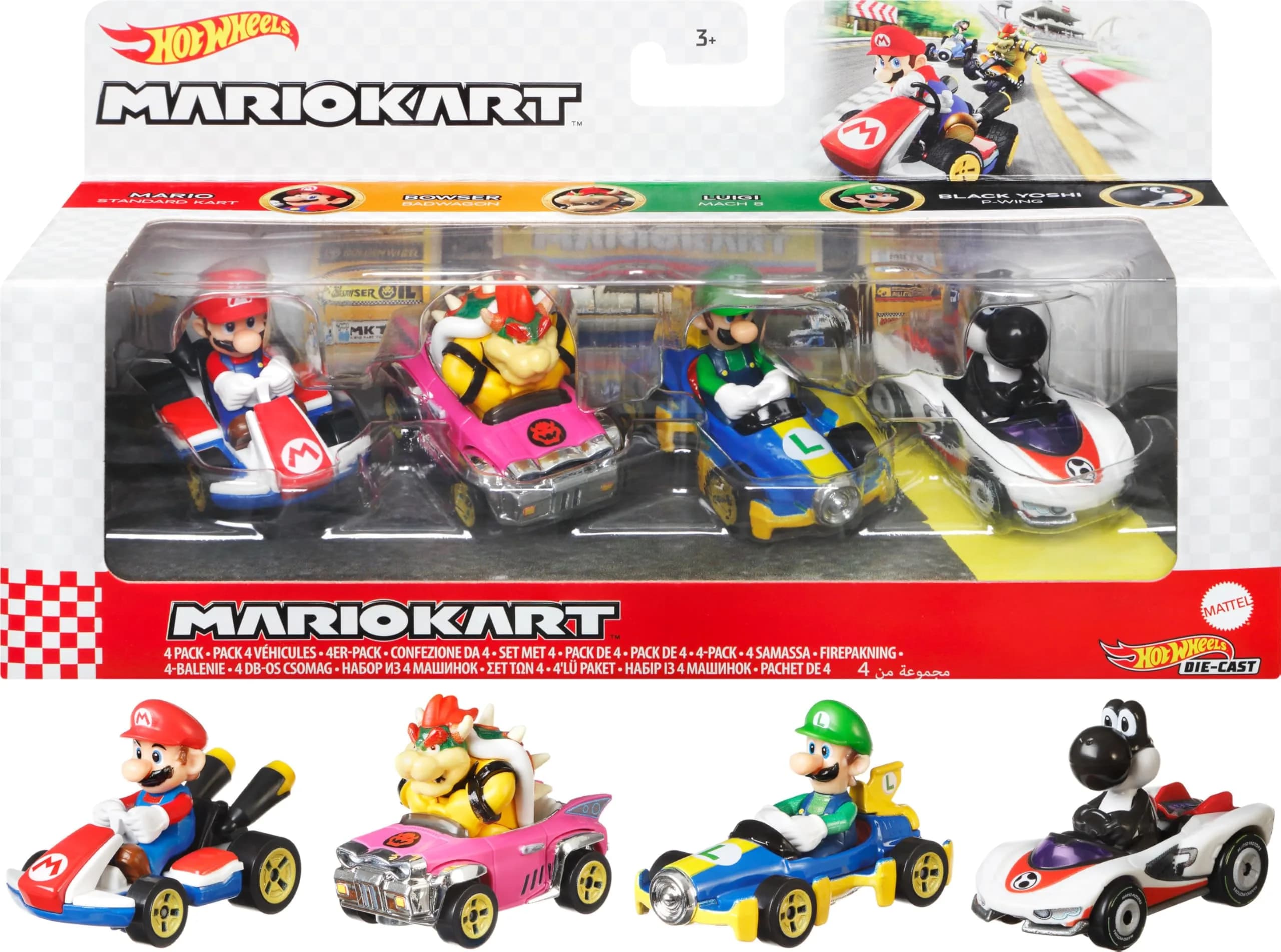 Hot Wheels Mario Kart Set of 4 Die-Cast Toy Cars | 1:64 Scale Replica for Kids 3+
